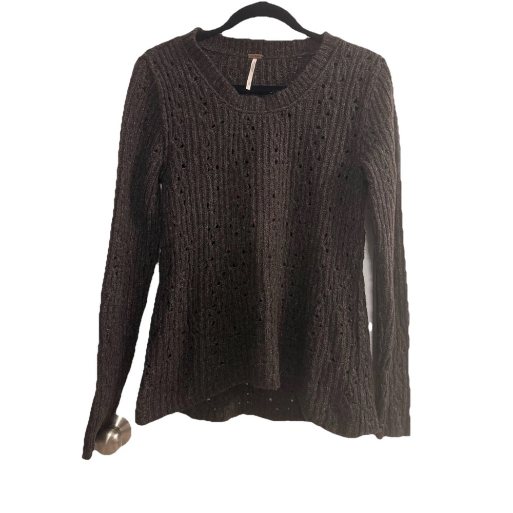 Free People Phoebe Pullover Brown Cable Knit Distressed Sweater Size Large Cozy